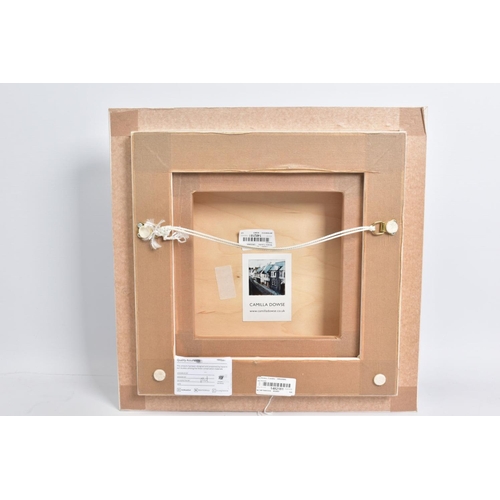 331 - CAMILLA DOWSE (BRITISH 1968) TOWNHOUSES IN A MARKET TOWN, signed lower left, acrylic on board, frame... 