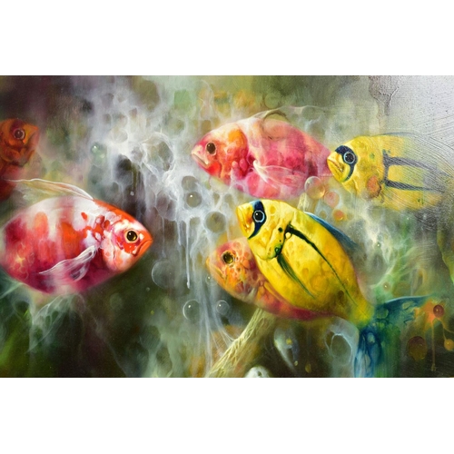 332 - JOSE MANUEL REYES (SPANISH 1963) 'DRIFING THROUGH I', tropical fish underwater, signed bottom right,... 