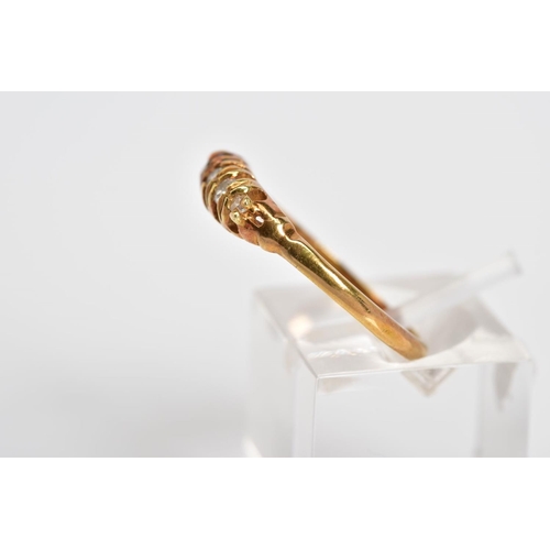 40 - A FIVE STONE DIAMOND RING, designed with a row of five graduated claw set old cut diamonds, to the p... 