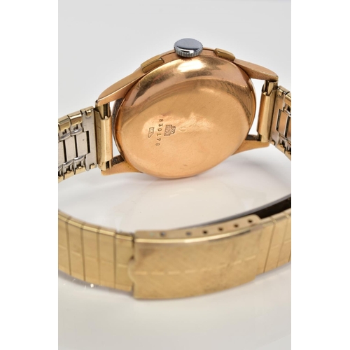 44 - A GENTLEMENS CHRONOGRAPHE SUISSE WRISTWATCH, the silver dial with Arabic numerals and dot markers, t... 