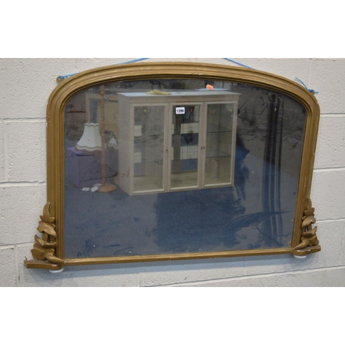 1396 - A 19TH CENTURY GILT WOOD OVERMANTEL MIRROR, 123cm x 75cm (proceeds to charity)