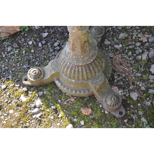 1001 - AN AESTHETIC MOVEMENT STYLE CAST IRON TABLE BASE with pyramid stud detail down to central column, fl... 