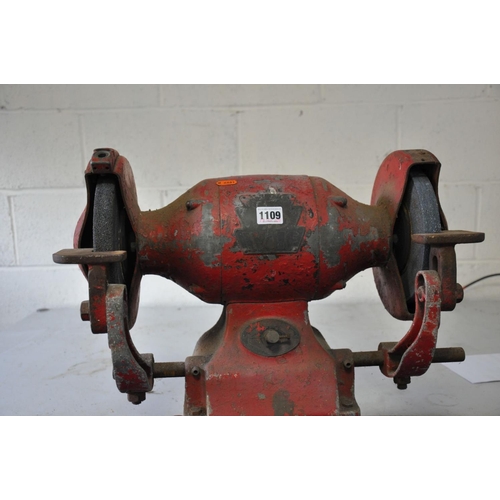 1109 - A VINTAGE WOLF PEDESTAL GRINDER (PAT fail due to cable and plug) (spares or repair)