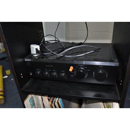 1130 - A LENCO L3801 TURNTABLE in black with a smoked plexi lid, a Sony TA-FE230 integrated amplifier (both... 