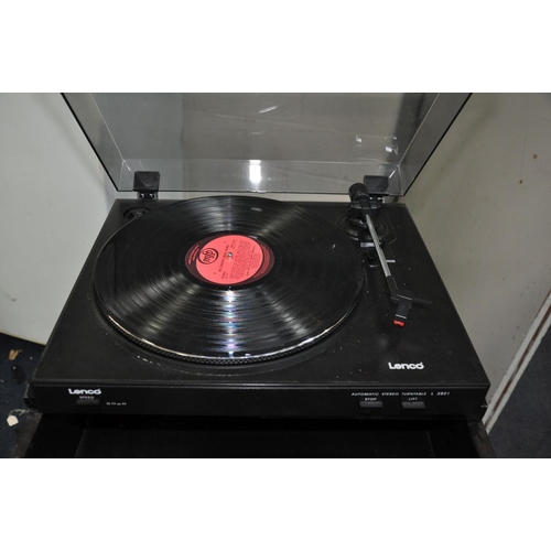 1130 - A LENCO L3801 TURNTABLE in black with a smoked plexi lid, a Sony TA-FE230 integrated amplifier (both... 