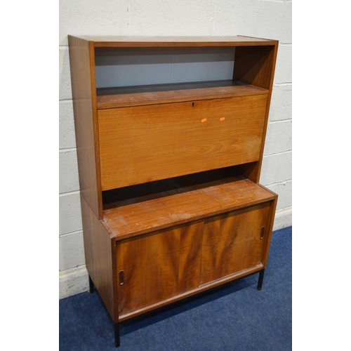 1205 - A MID 20TH CENTURY TEAK HILLE INTERPLAN FOR ROBIN DAY STYLE CABINET with a fall front door, above do... 