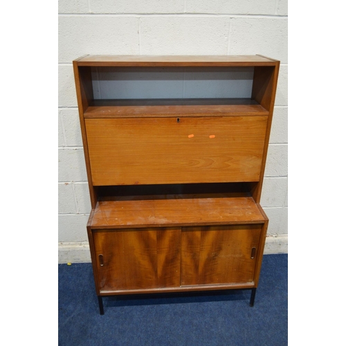 1205 - A MID 20TH CENTURY TEAK HILLE INTERPLAN FOR ROBIN DAY STYLE CABINET with a fall front door, above do... 