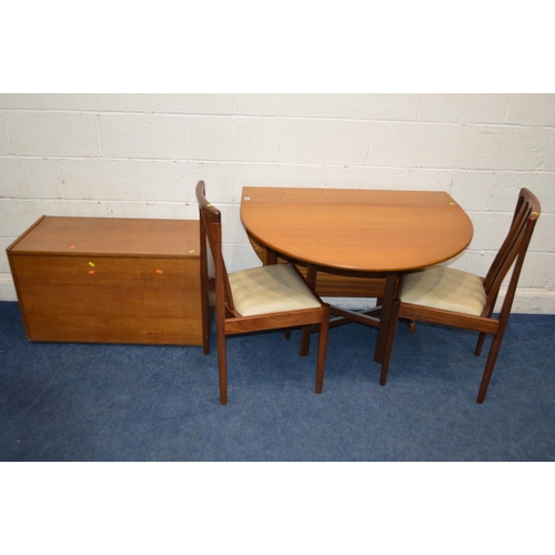 1209 - A 1970'S OVAL TEAK GATE LEG TABLE, two chairs together with a teak blanket chest (4)