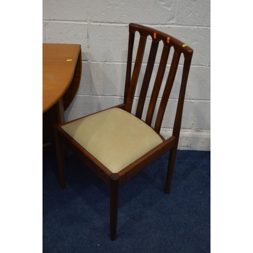 1209 - A 1970'S OVAL TEAK GATE LEG TABLE, two chairs together with a teak blanket chest (4)