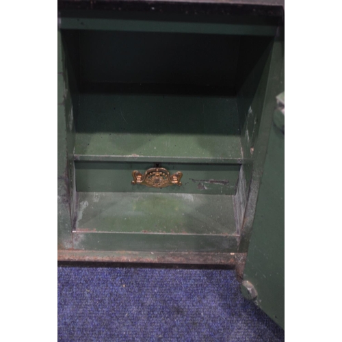 1216 - A VINTAGE SAFE, with an internal drawer, width 36cm x depth 33cm x height 46cm (locksmith cracked wi... 