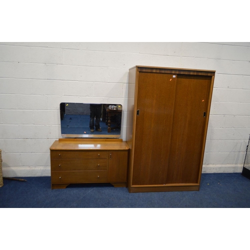 1221 - AN AUSTIN SUITE OAK TWO PIECE BEDROOM SUITE, comprising a sliding double door wardrobe, width 107cm ... 