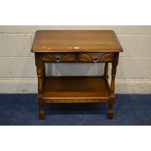 1227 - A MODERN OAK SIDE TABLE with two drawers, width 69cm x depth 46cm x height 66cm