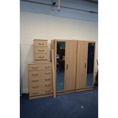 1229 - A MODERN FOUR PIECE BEDROOM SUITE, comprising two double door wardrobes, width 80cm x depth 54cm x h... 