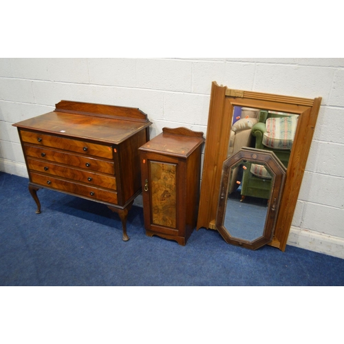 1237 - AN  EDWARDIAN WALNUT CHEST OF FOUR LONG DRAWERS, on cabriole legs, width 100cm x depth 48cm x height... 