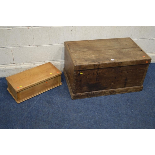 1239 - AN EARLY 20TH CENTURY OAK TOOL CHEST, width 84cm x depth 52cm x height 45cm together with a small pi... 