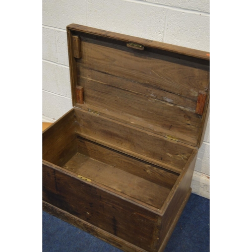 1239 - AN EARLY 20TH CENTURY OAK TOOL CHEST, width 84cm x depth 52cm x height 45cm together with a small pi... 