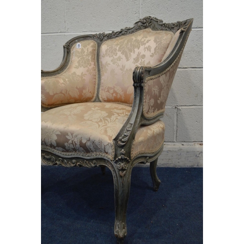 1244 - A 19TH CENTURY FRENCH ARMCHAIR, with foliate and scrolled decoration, width 72cm x depth 52cm x heig... 