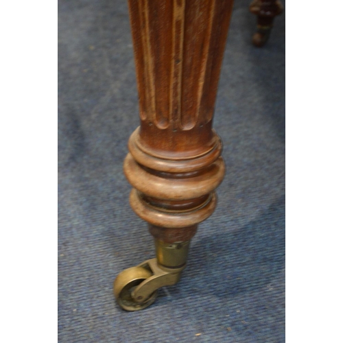 1245 - A VICTORIAN MAHOGANY WIND OUT DINING TABLE, moulded top with rounded corners, two additional leaves,... 