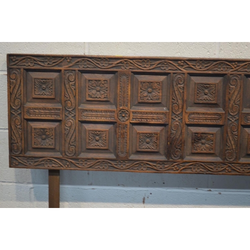 1251 - A FRENCH NARROW WINDOW SEAT with turned handles, shaped and scalloped legs and frieze with a shell d... 