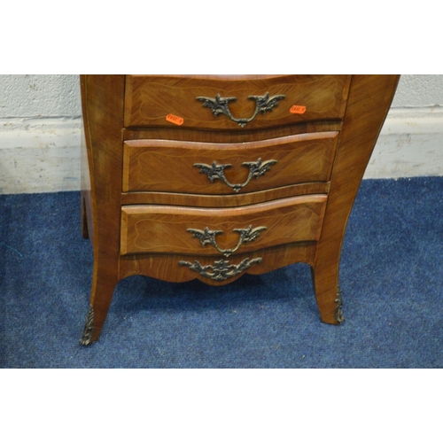 1254 - A REPRODUCTION LOUIS IV STYLE KINGWOOD FINISH SERPENTINE CHEST OF FIVE DRAWERS, seperate veined fawn... 