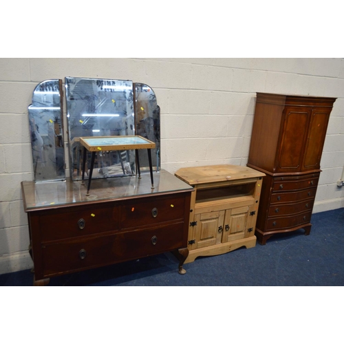 1263 - AN EDWARDIAN MAHOGANY DRESSING CHEST (missing brackets) together with cherrywood two door cabinet, a... 