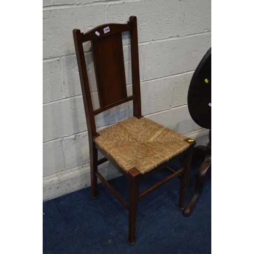 1266 - A PAIR OF EARLY 20TH CENTURY OAK ARTS AND CRAFTS RUSH SEATED CHAIRS, together with a Georgian and la... 