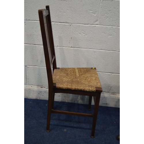 1266 - A PAIR OF EARLY 20TH CENTURY OAK ARTS AND CRAFTS RUSH SEATED CHAIRS, together with a Georgian and la... 