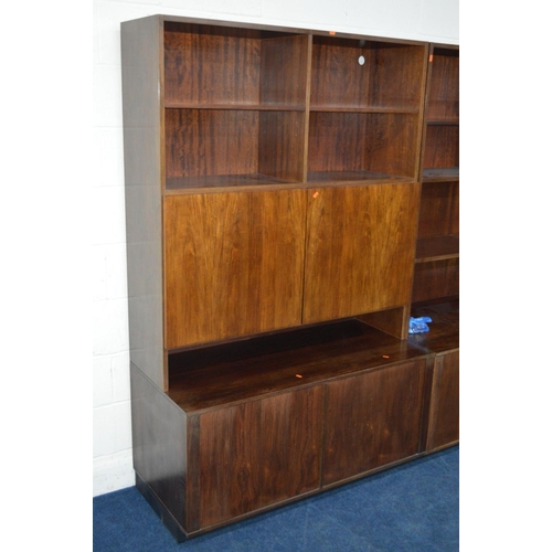 1271 - TWO 1970'S DANISH ROSEWOOD BOOKCASES, with an assortment of adjustable open shelves and double cupbo... 