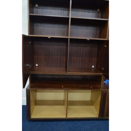 1271 - TWO 1970'S DANISH ROSEWOOD BOOKCASES, with an assortment of adjustable open shelves and double cupbo... 