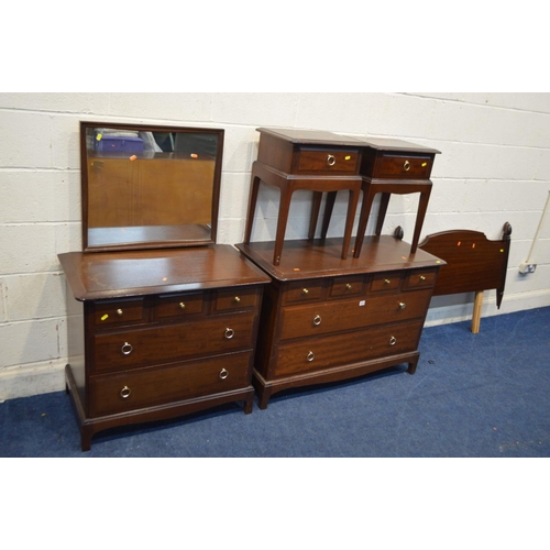 1274 - A STAG MINSTRAL SIX PIECE BEDROOM SUITE, comprising of a dressing chest with a single mirror, a low ... 