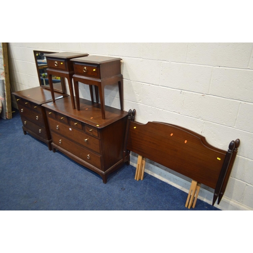 1274 - A STAG MINSTRAL SIX PIECE BEDROOM SUITE, comprising of a dressing chest with a single mirror, a low ... 