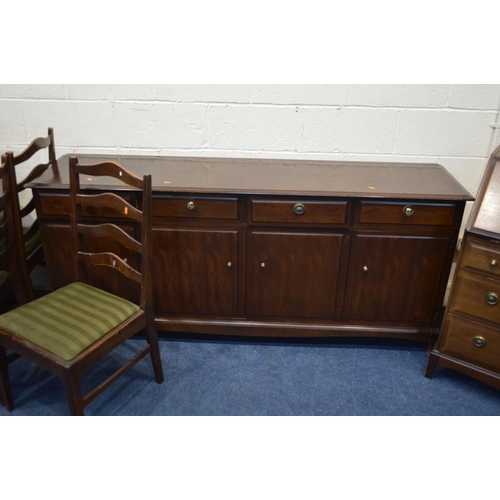 1276 - A STAG MINSTRAL BUREAU, width 76cm x depth 45cm x height 98cm, long sideboard with four drawers, wid... 