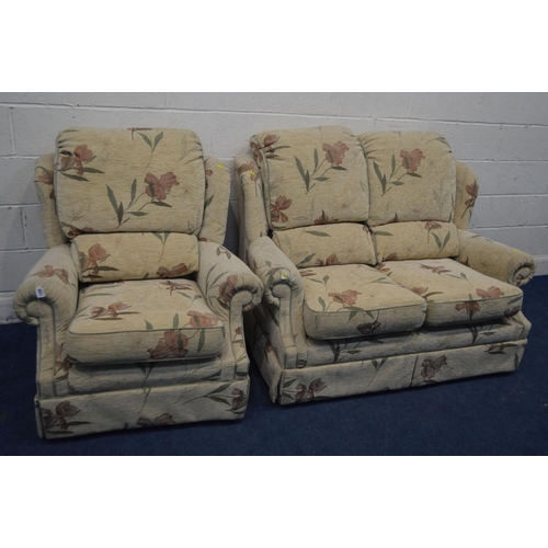 1278 - A G PLAN FLORAL UPHOLSTERED TWO PIECE LOUNGE SUITE, comprising a two seater settee and an armchair (... 