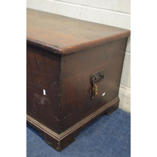 1286 - A GEORGIAN PLAIN OAK COFFER, with twin iron handles, bracket feet, width 100cm x depth 58cm x height... 