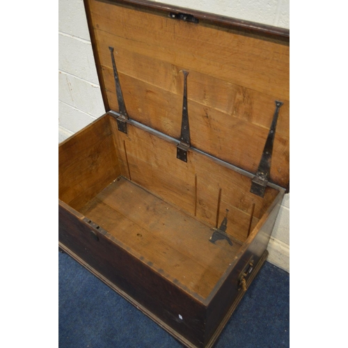 1286 - A GEORGIAN PLAIN OAK COFFER, with twin iron handles, bracket feet, width 100cm x depth 58cm x height... 