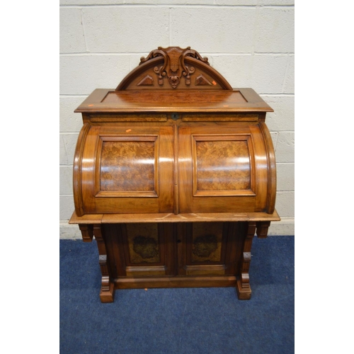 1288 - AN EARLY 20TH CENTURY KEARNEY AND WIGGERS WALNUT AND BURR WALNUT MECHANICAL DESK, with a removable c... 