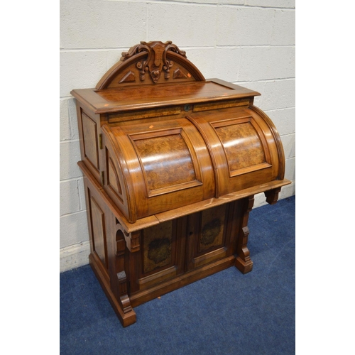 1288 - AN EARLY 20TH CENTURY KEARNEY AND WIGGERS WALNUT AND BURR WALNUT MECHANICAL DESK, with a removable c... 