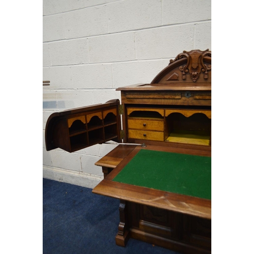 1288 - AN EARLY 20TH CENTURY KEARNEY AND WIGGERS WALNUT AND BURR WALNUT MECHANICAL DESK, with a removable c... 