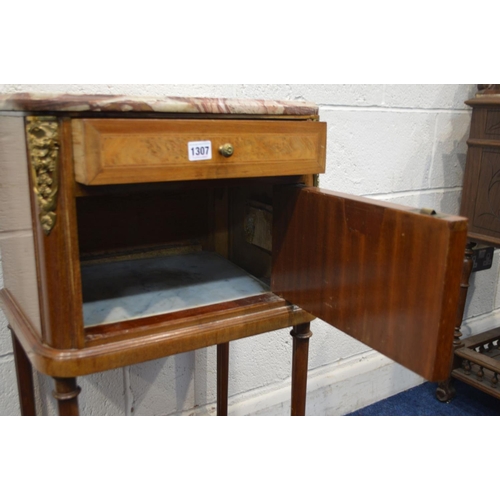 1307 - AN EARLY 20TH CENTURY MAHOGANY, BURR WALNUT, AMBONYA CROSSBANDED AND STRUNG INLAID FRENCH POT CUPBOA... 