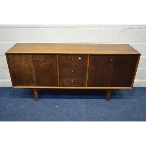 1317 - A MID 20TH CENTURY VANSON TEAK SIDEBOARD, two double bi fold doors flanking three drawers, on taperi... 