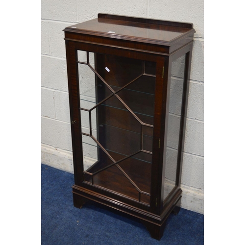 1330 - A MODERN MAHOGANY GLAZED SINGLE DOOR CHINA CABINET, with two shelves on bracket width 59cm x depth 3... 