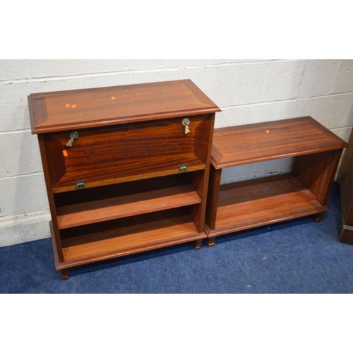 1335 - A REPRODUCTION MAHOGANY GLAZED DOUBLE DOOR CORNER CUPBOARD (key) )sd) and two mahogany cabinets (3)