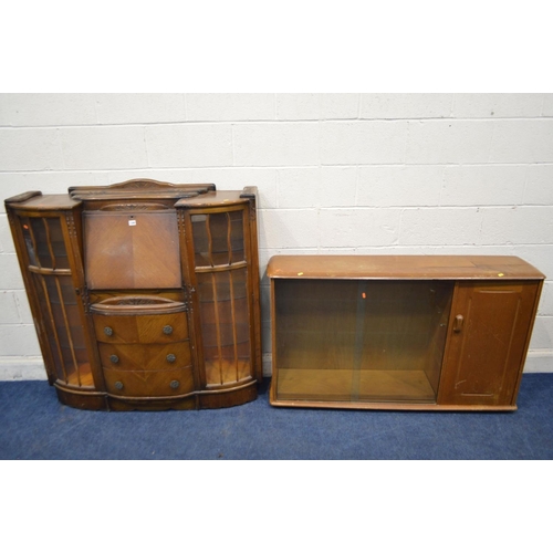 1340 - A MID 20TH CENTURY OAK SIDE BY SIDE BUREAU BOOKCASE, width 122cm x depth 34cm x height 120cm togethe... 