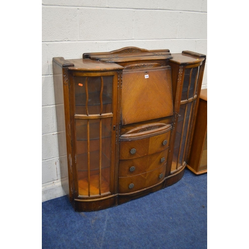 1340 - A MID 20TH CENTURY OAK SIDE BY SIDE BUREAU BOOKCASE, width 122cm x depth 34cm x height 120cm togethe... 