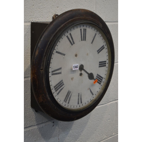 1342 - A LATE 19TH CENTURY CIRCULAR WALL CLOCK, the 13'' enamel dial with Froman numerals and a single fuse... 