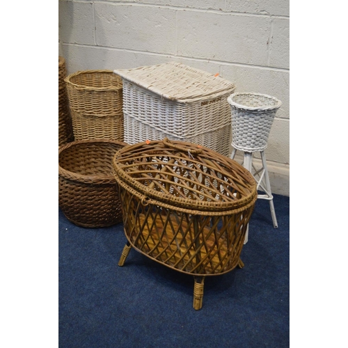 1343 - A QUANTITY OF OCCASIONAL WICKER FURNITURE, to include two linen baskets, various other baskets, etc ... 