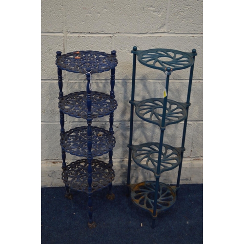 1346 - TWO VARIOUS CAST IRON FOUR TIER STANDS