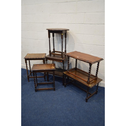 1355 - SIX VARIOUS OAK BARLEY TWIST OCCASIONAL TABLES of various ages, shapes and sizes (sd)