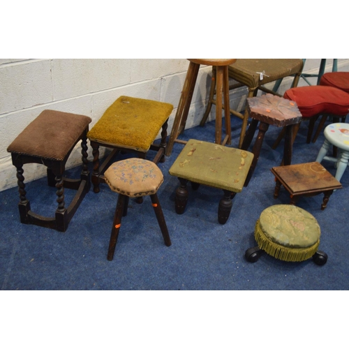 1356 - FIFTEEN VARIOUS STOOLS of various ages, styles and sizes, including Lloyd Loom, Stoolette, etc