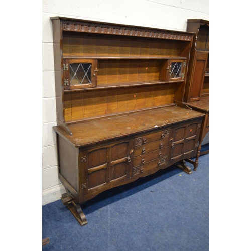 1358 - A MID 20TH CENTURY OAK DRESSER, width 168cm x depth 49cm x height 171cm, together with an other oak ... 